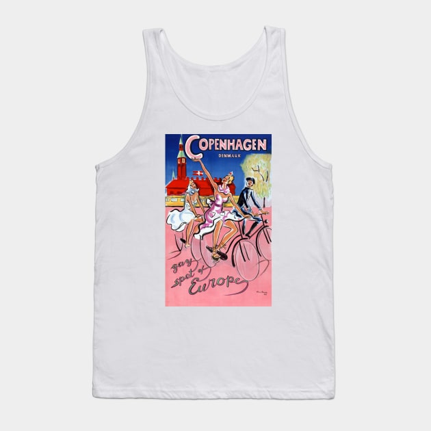 Vintage Travel Poster Copenhagen Denmark Tank Top by vintagetreasure